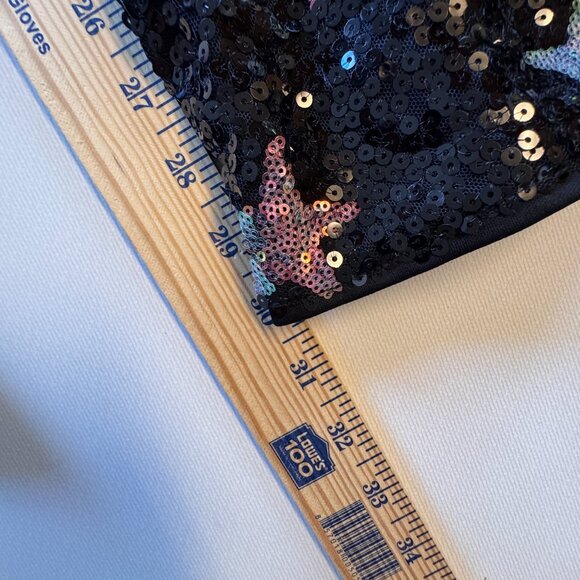 Shein Sequin Star Print Flared Pant Small Black Silver Rave Festival Maximalist - Picture 11 of 14